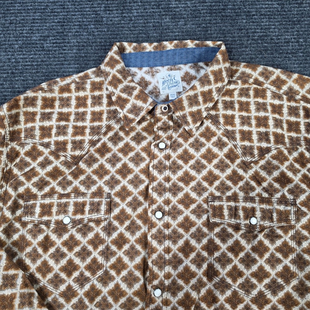 Shine On Western Pearl Snap Shirt Mens XL Brown Geometric Print Excellent L/S